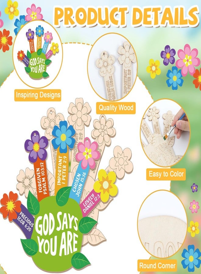 CHUNNIN 12 Set Sunday School Craft Kit God Says You are DIY Handprint Flower Craft Christian Wooden Pot Painting Coloring Kit DIY Activities Religious Bible Gift with String for Classroom Church Home - Image 3